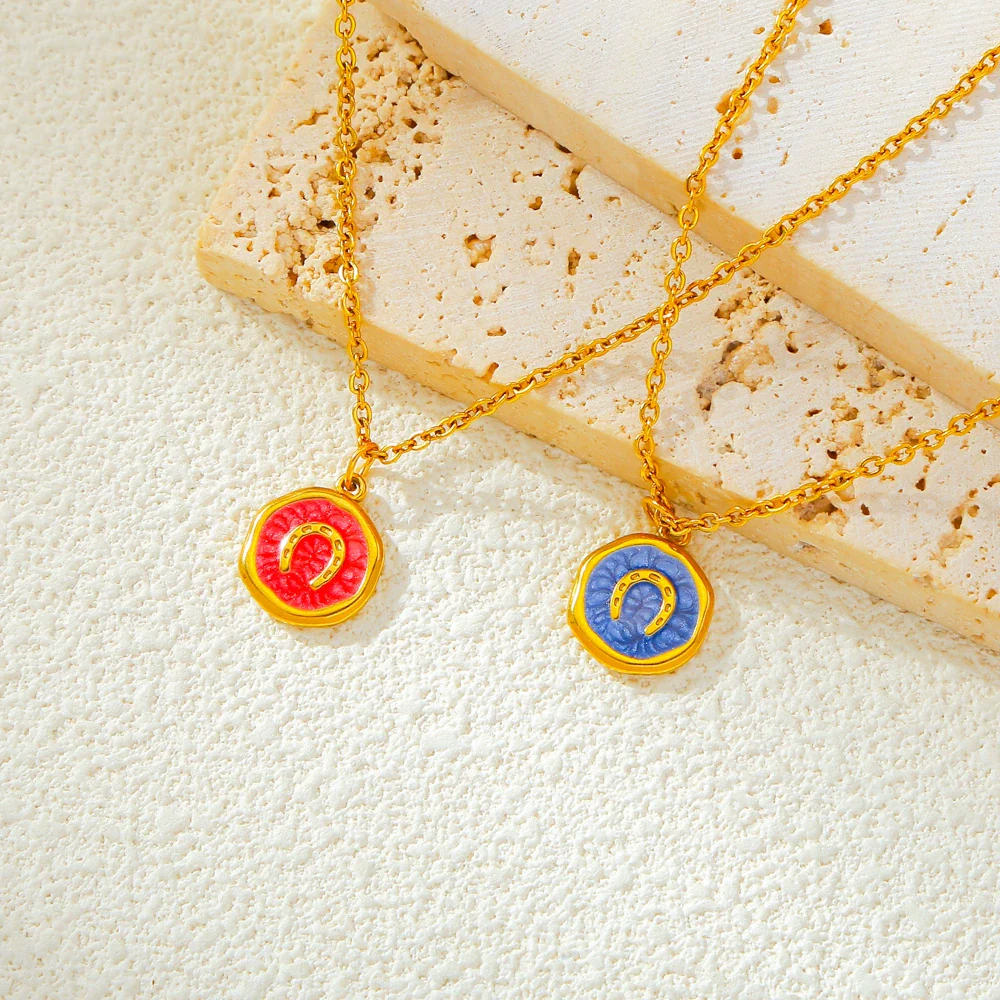 Stainless Steel Jewelry Accessories Vacuum Plated Dripping Oil Horseshoe Bracelet Necklace Earrings Pendant - Image 3