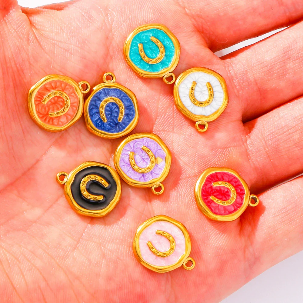 Stainless Steel Jewelry Accessories Vacuum Plated Dripping Oil Horseshoe Bracelet Necklace Earrings Pendant - Image 4