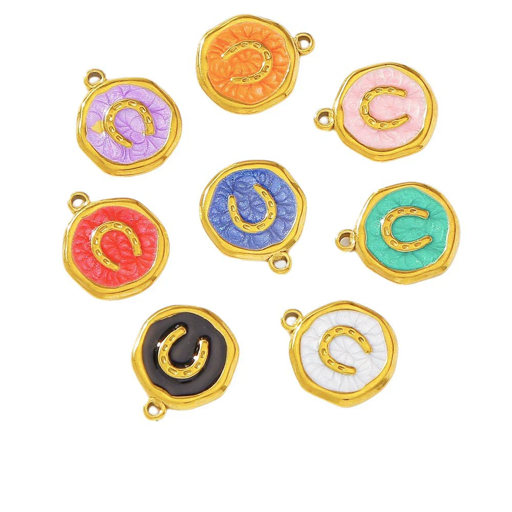 Stainless Steel Jewelry Accessories Vacuum Plated Dripping Oil Horseshoe Bracelet Necklace Earrings Pendant - Image 5