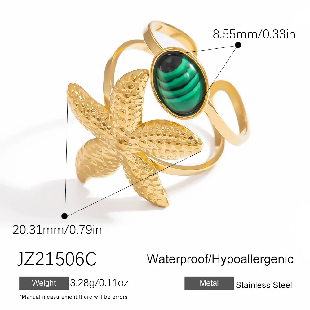 Stainless Steel Jewelry Geometric Ring Marine Series Starfish And Conch Electroplated - Image 20