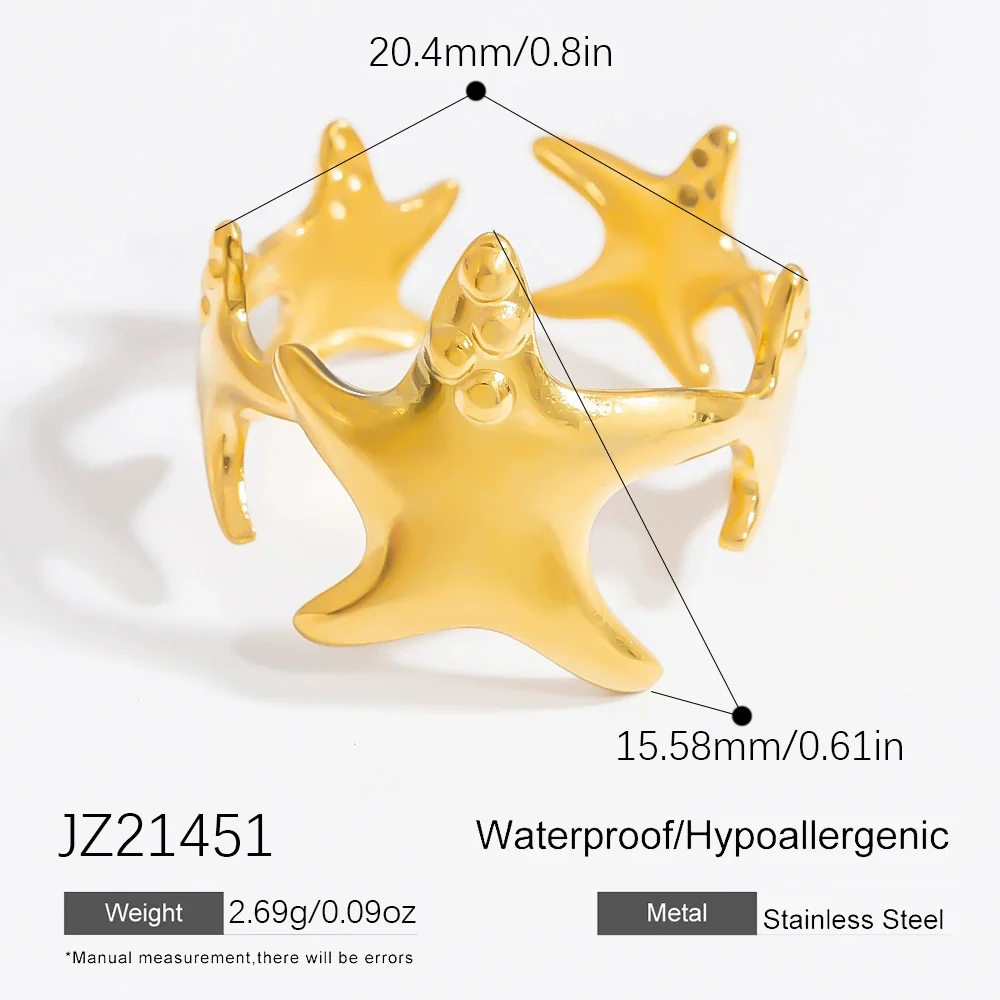 Stainless Steel Jewelry Geometric Ring Marine Series Starfish And Conch Electroplated - Image 26