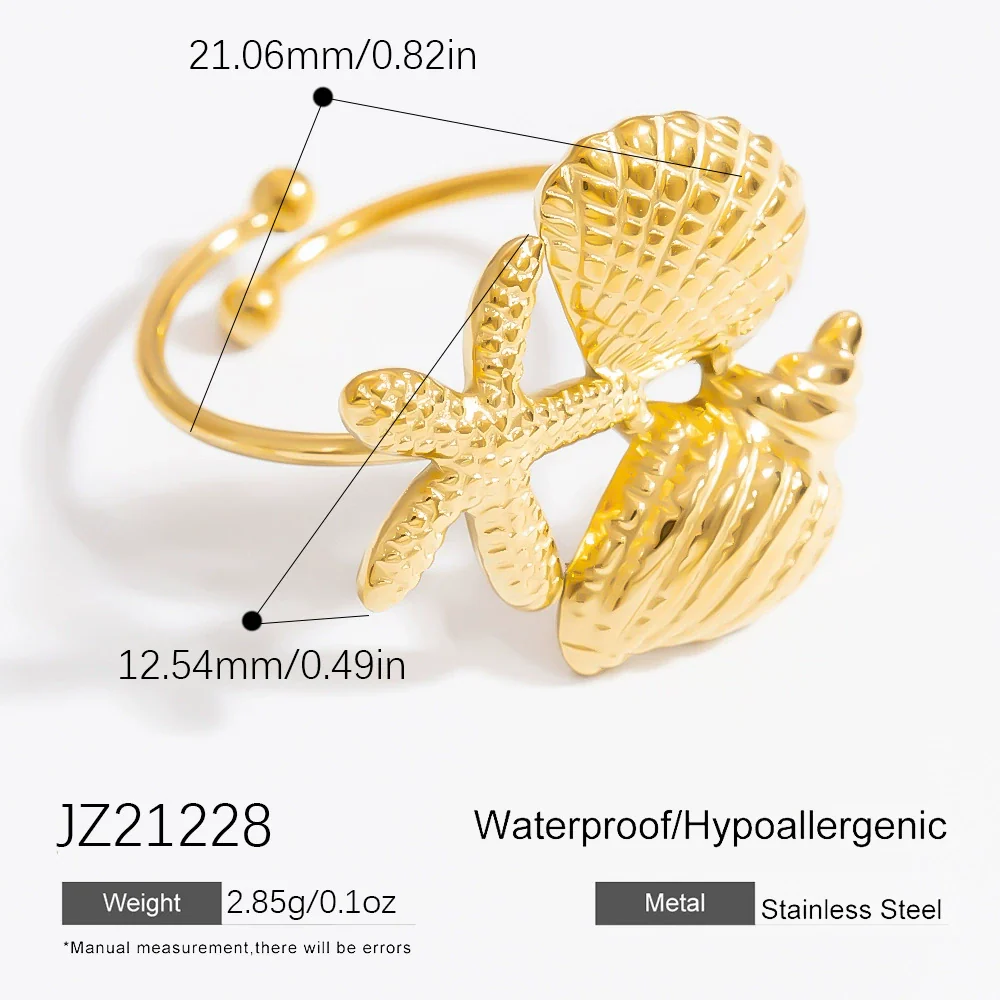 Stainless Steel Jewelry Geometric Ring Marine Series Starfish And Conch Electroplated - Image 28