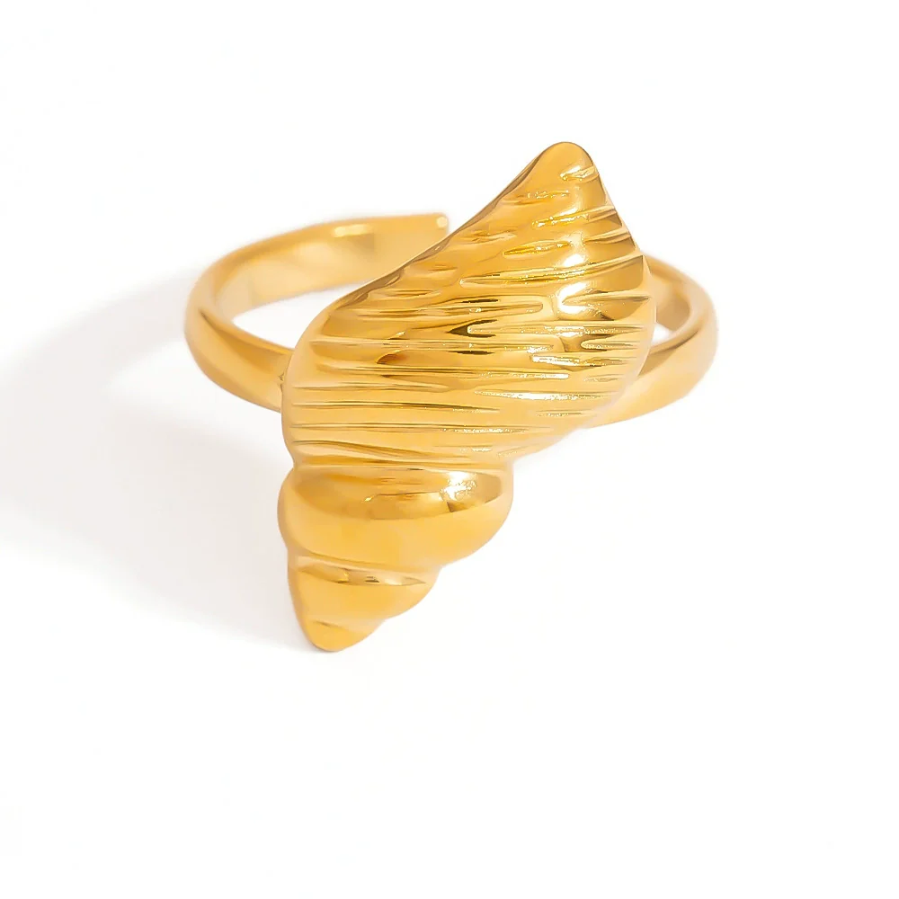 Stainless Steel Jewelry Geometric Ring Marine Series Starfish And Conch Electroplated - Image 4