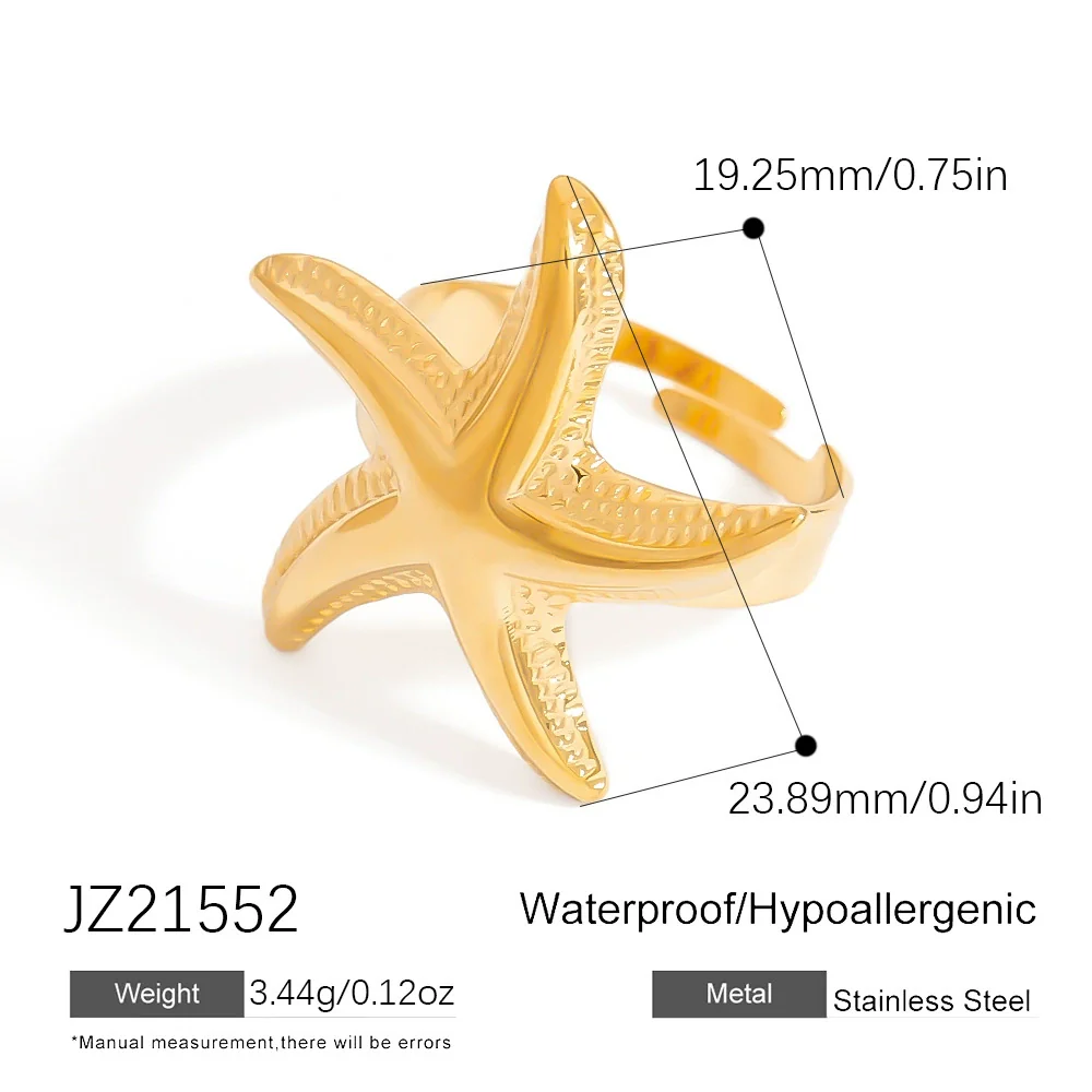 Stainless Steel Jewelry Geometric Ring Marine Series Starfish And Conch Electroplated - Image 6