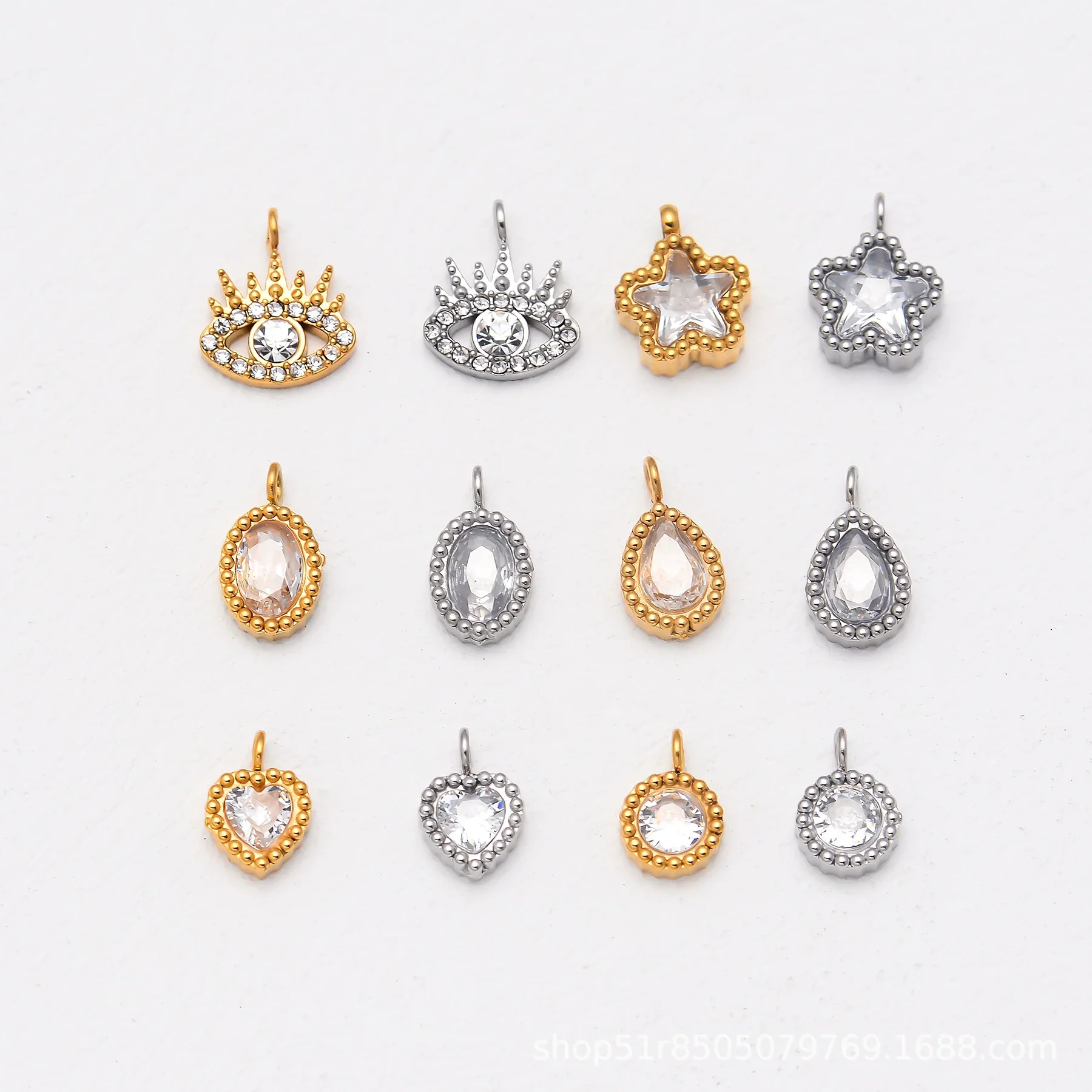 Stainless Steel Jewelry With Diamond Zircon In Round Love Fivepointed Star Eyes Oval Water Drop Shapes Electroplated Earrings Bracelet Necklace Diy Accessories - Image 3