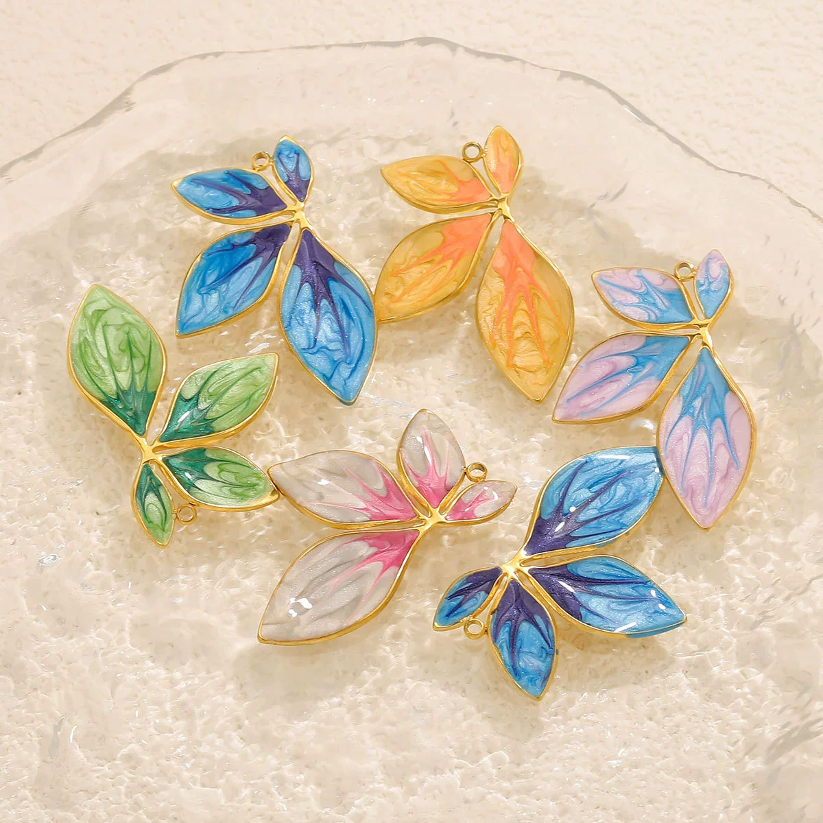 Stainless Steel Leaf Pattern Pendant Jewelry Accessories Electroplated Diy Handmade - Image 2