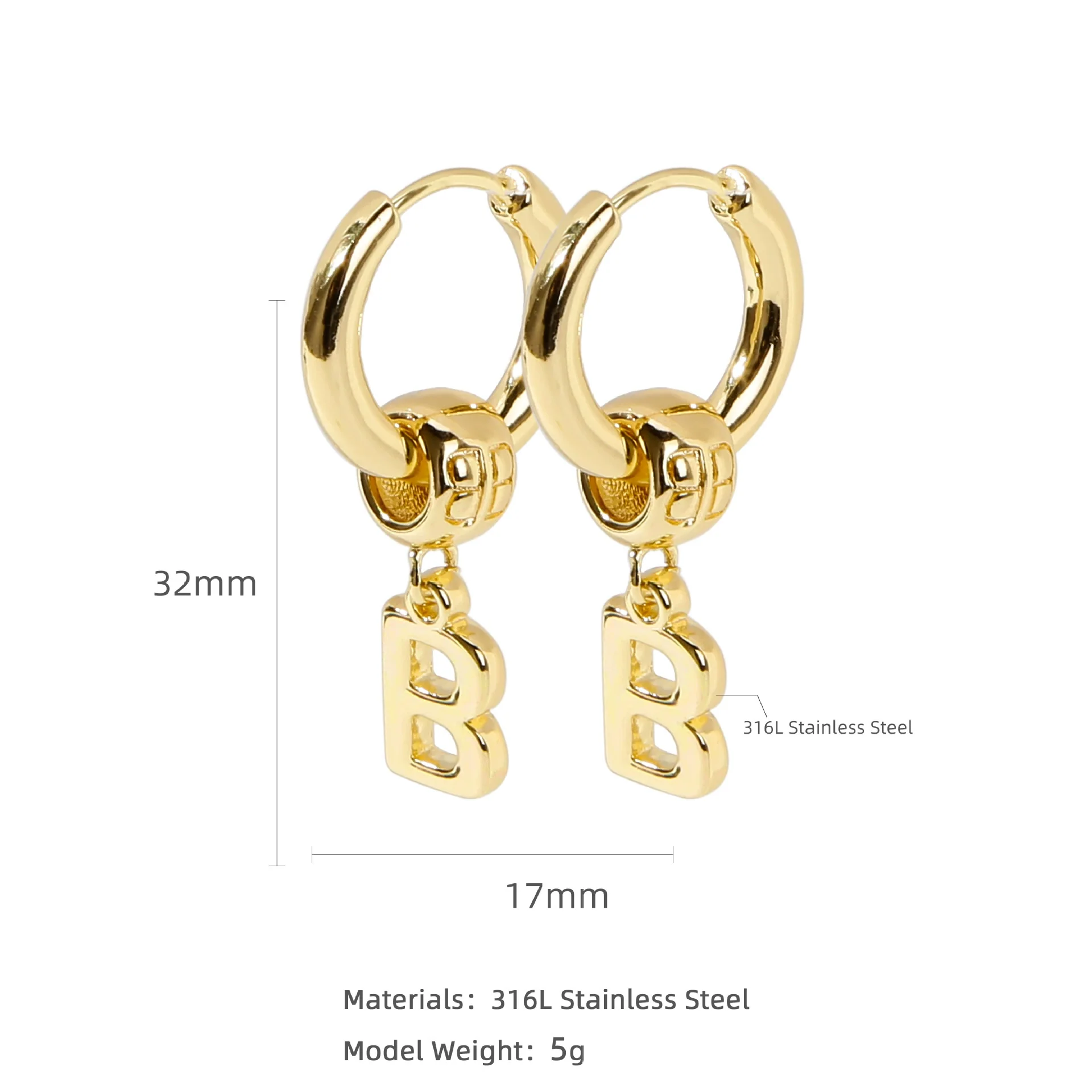 Stainless Steel Letter Earrings With Electroplating For Women - Image 6