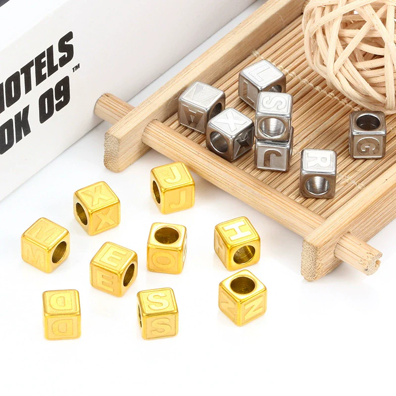 Stainless Steel Letter M Square Beaded Hand Rope Bracelet Jewelry Accessories Electroplated