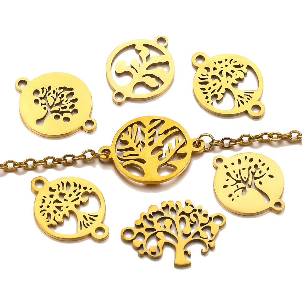 Stainless Steel Life Tree Pendant Jewelry Accessories For Diy Necklace And Bracelet Making With Electroplating