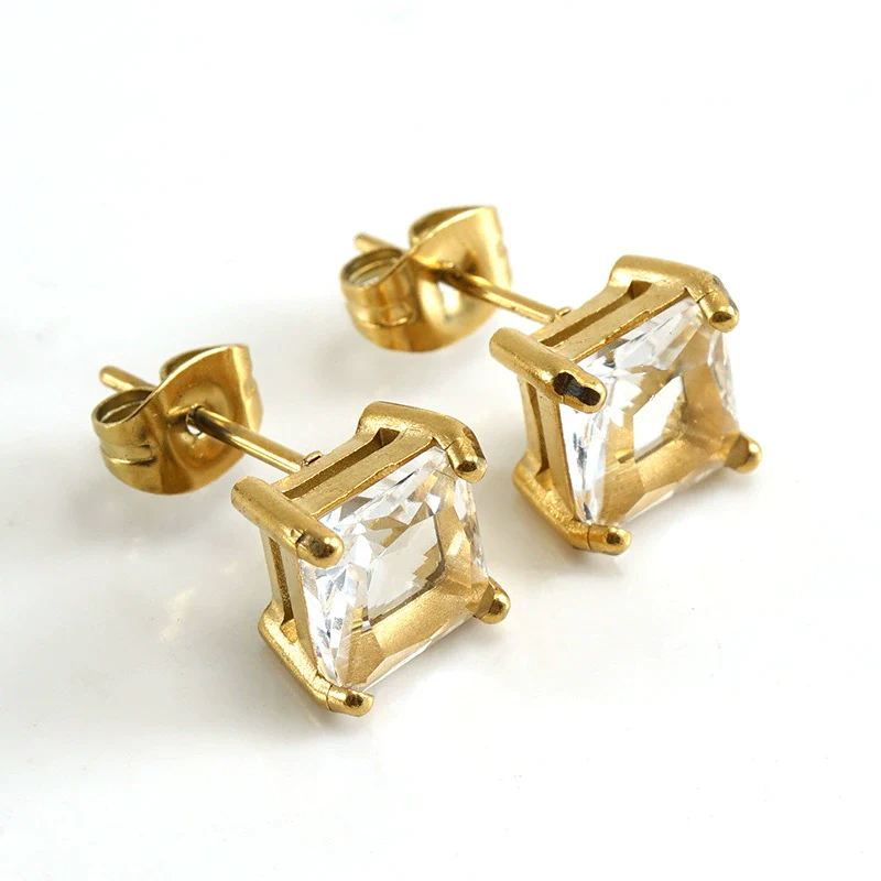 316L Stainless Steel Light Luxury Geometric Inlaid Zircon Women's Ear Studs - Image 5
