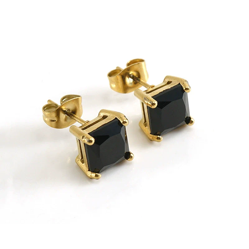 316L Stainless Steel Light Luxury Geometric Inlaid Zircon Women's Ear Studs - Image 6