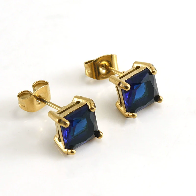 316L Stainless Steel Light Luxury Geometric Inlaid Zircon Women's Ear Studs - Image 8