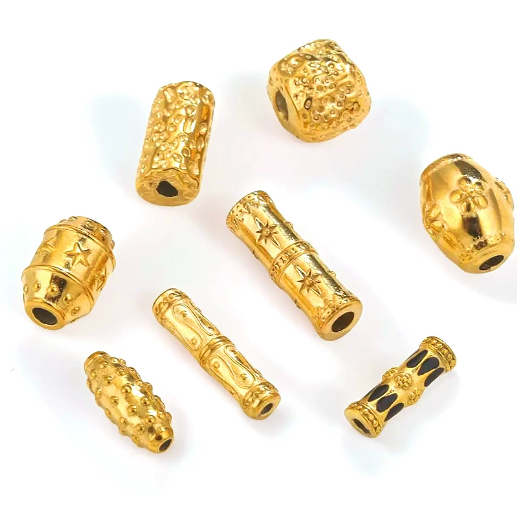 Stainless Steel Loose Beads Long Tube Shape Electroplated 18K Gold Vintage Necklace Diy Pendant Accessories