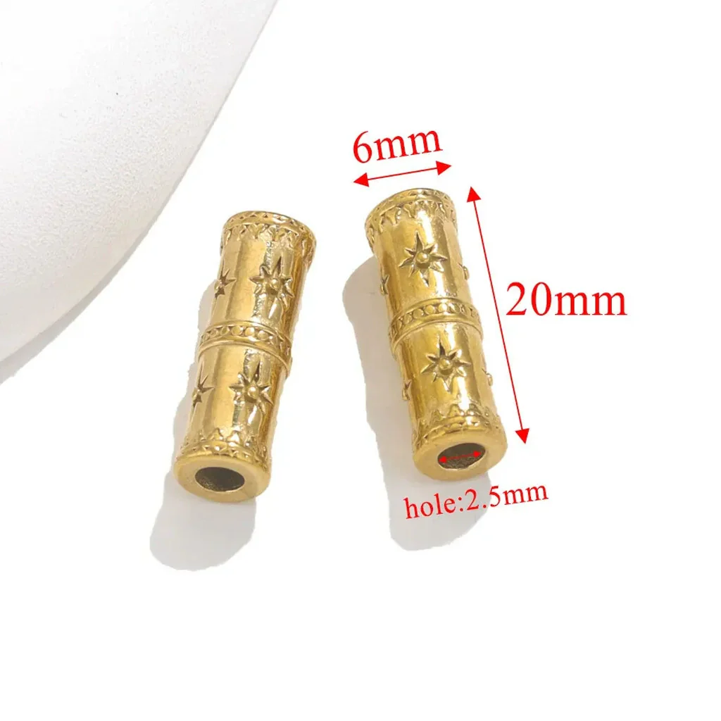 Stainless Steel Loose Beads Long Tube Shape Electroplated 18K Gold Vintage Necklace Diy Pendant Accessories - Image 5