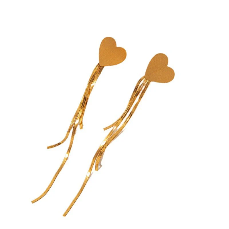 Stainless Steel Love Tassel Earrings Electroplated Medieval Geometric Style Jewelry For Women - Image 5