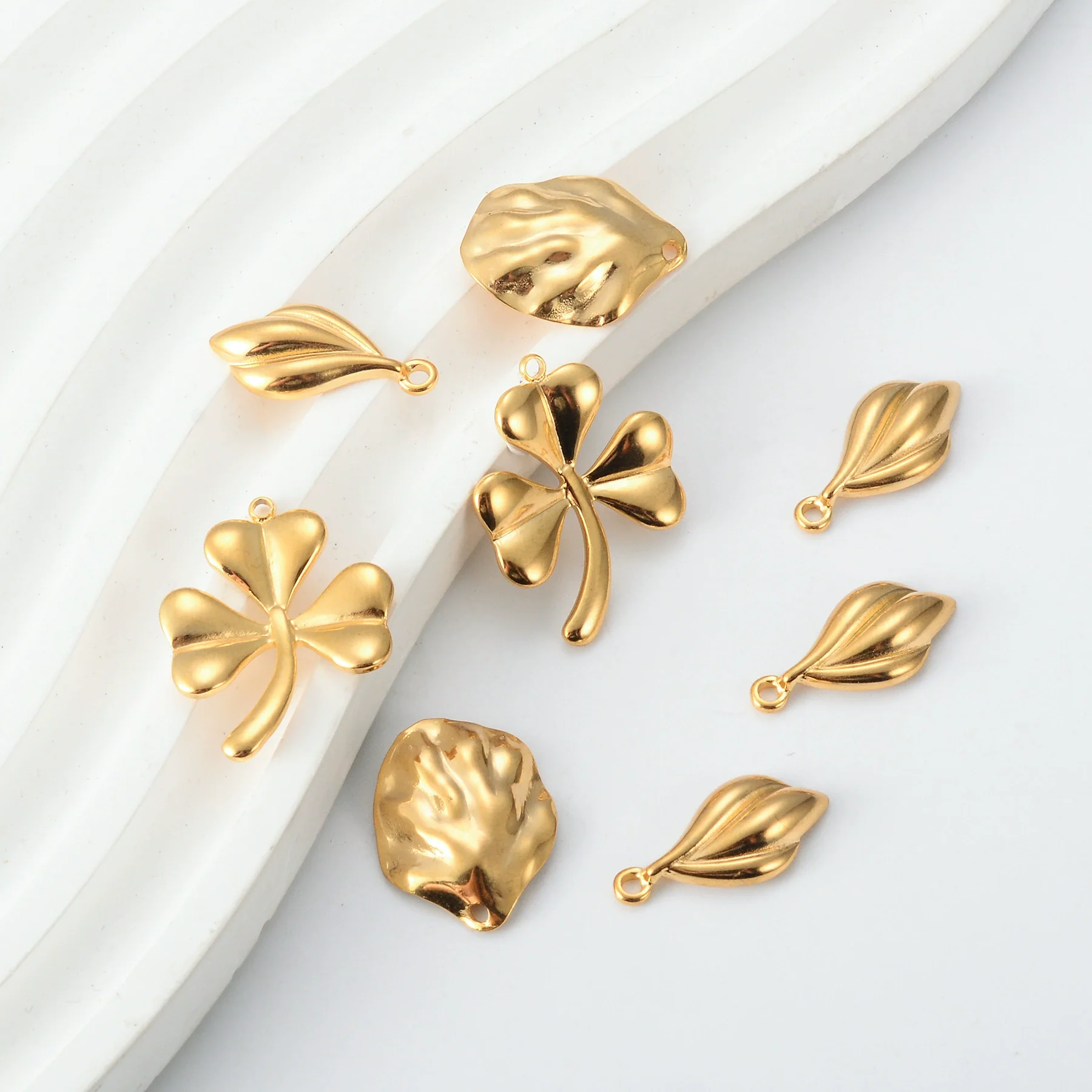 Stainless Steel Lucky Grass Shell Leaf Electroplated Handmade Jewelry Accessories Pendant Necklace Earrings - Image 2