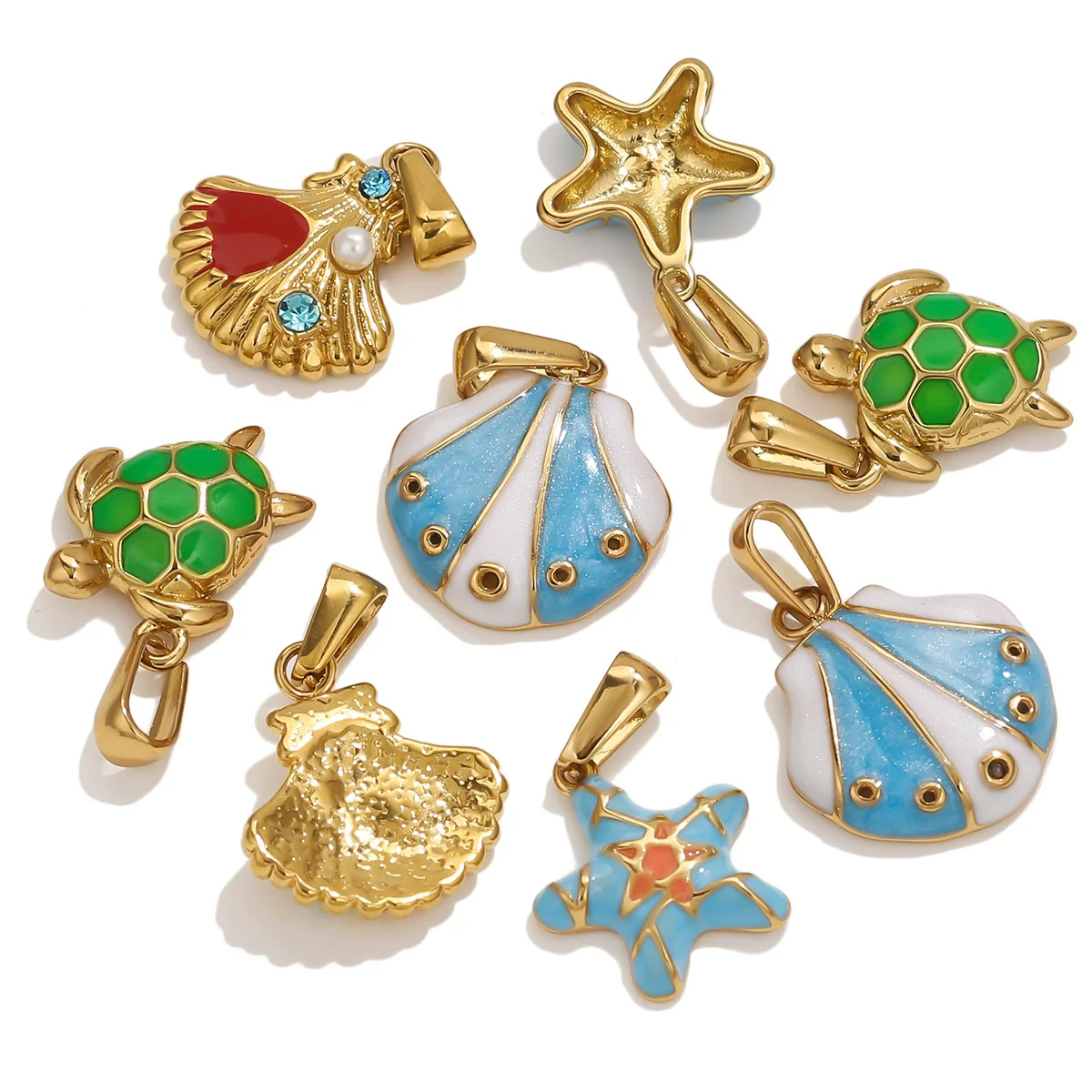 Stainless Steel Marine Organisms Turtle Shell Creative Pearl Shell Jewelry Accessories Pendant With Electroplating - Image 3