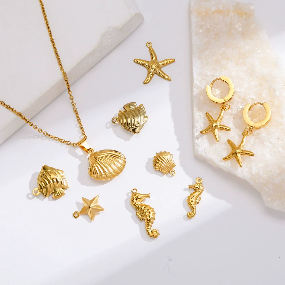 Stainless Steel Marine Series Shell Conch Sea Star Jewelry Accessories Pendant With Electroplating - Image 4