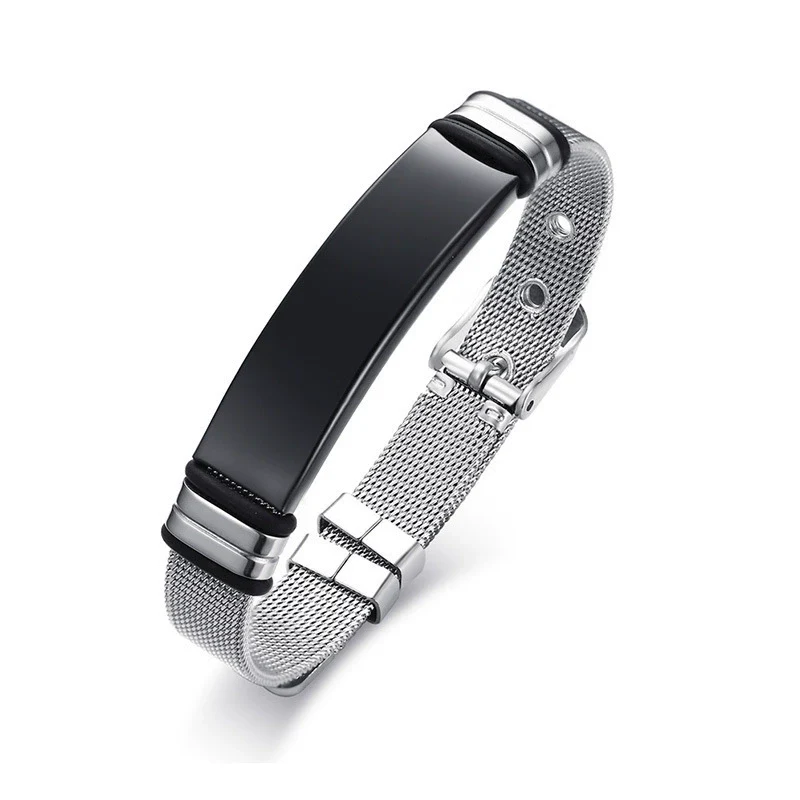Stainless Steel Mesh Curved Laser Engraved Electroplated Fashion Bracelet