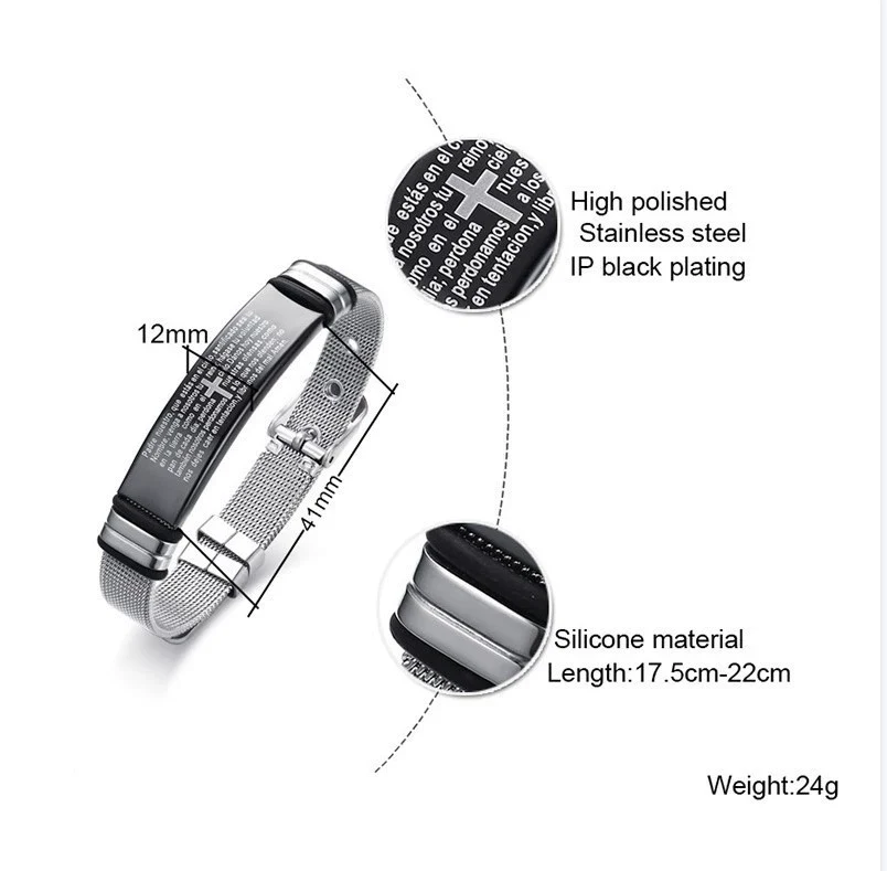Stainless Steel Mesh Curved Laser Engraved Electroplated Fashion Bracelet - Image 10