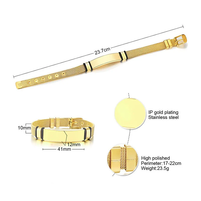 Stainless Steel Mesh Curved Laser Engraved Electroplated Fashion Bracelet - Image 12