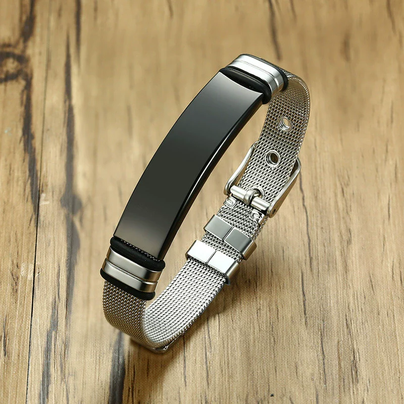 Stainless Steel Mesh Curved Laser Engraved Electroplated Fashion Bracelet - Image 3