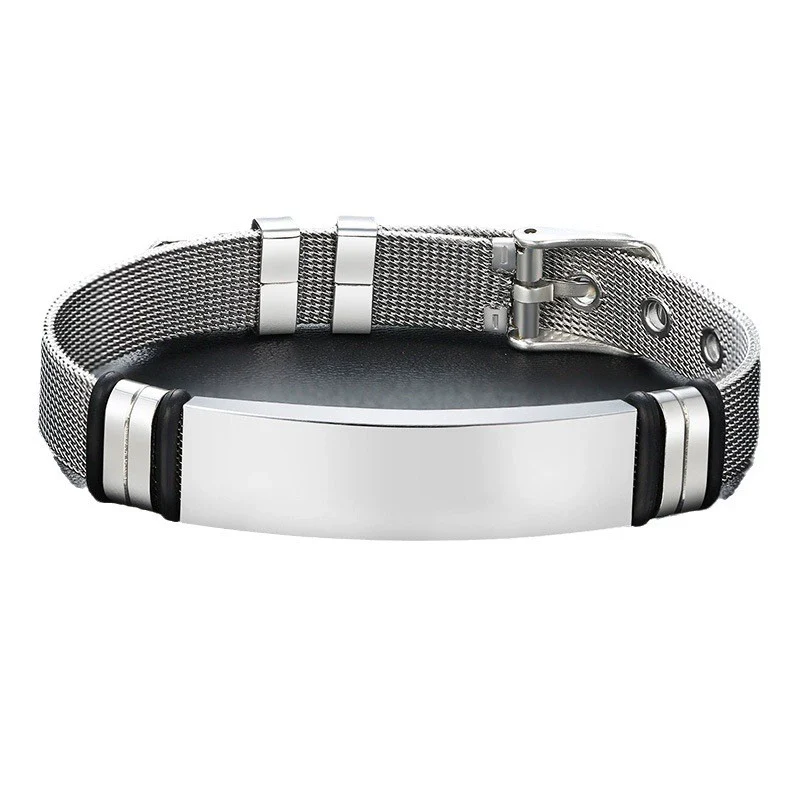 Stainless Steel Mesh Curved Laser Engraved Electroplated Fashion Bracelet - Image 5