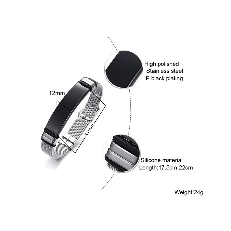 Stainless Steel Mesh Curved Laser Engraved Electroplated Fashion Bracelet - Image 6