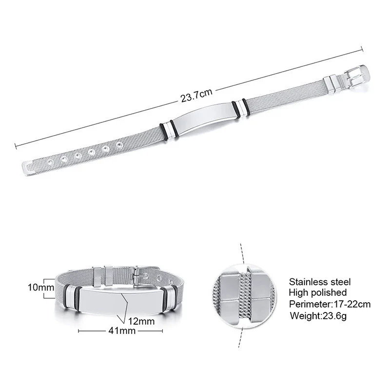 Stainless Steel Mesh Curved Laser Engraved Electroplated Fashion Bracelet - Image 7