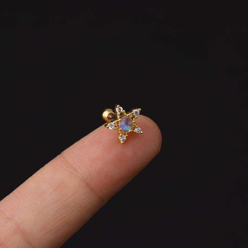 Stainless Steel Microinlaid Zircon Screw Ball Ear Nail Electroplated Fashion Earrings - Image 3