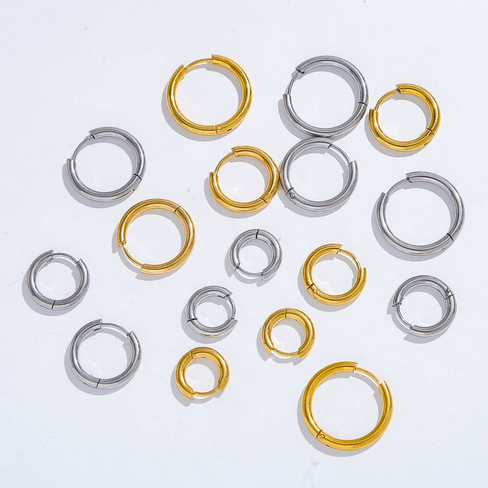 Stainless Steel Minimalist Geometric Ring Hoop Earrings And Ear Buckles Electroplated Diy Accessories - Image 2