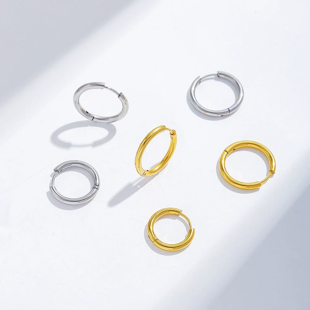 Stainless Steel Minimalist Geometric Ring Hoop Earrings And Ear Buckles Electroplated Diy Accessories - Image 3