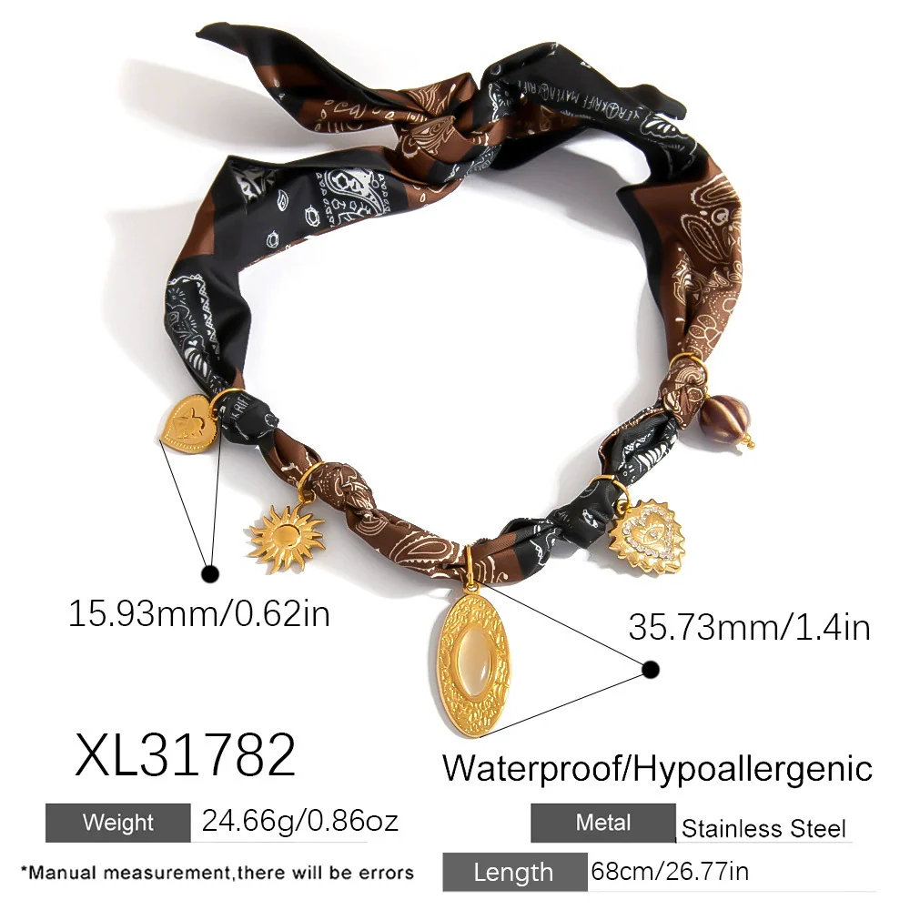 Stainless Steel Minimalist Style Electroplated Necklace And Silk Scarf Jewelry - Image 6
