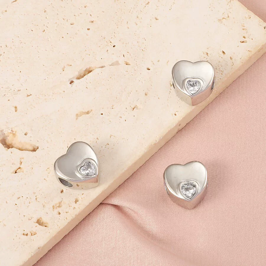 Stainless Steel Mirror Polished Heartshaped Pendant With Diamonds For Diy Jewelry Accessories Nonfading Lovely Style - Image 2