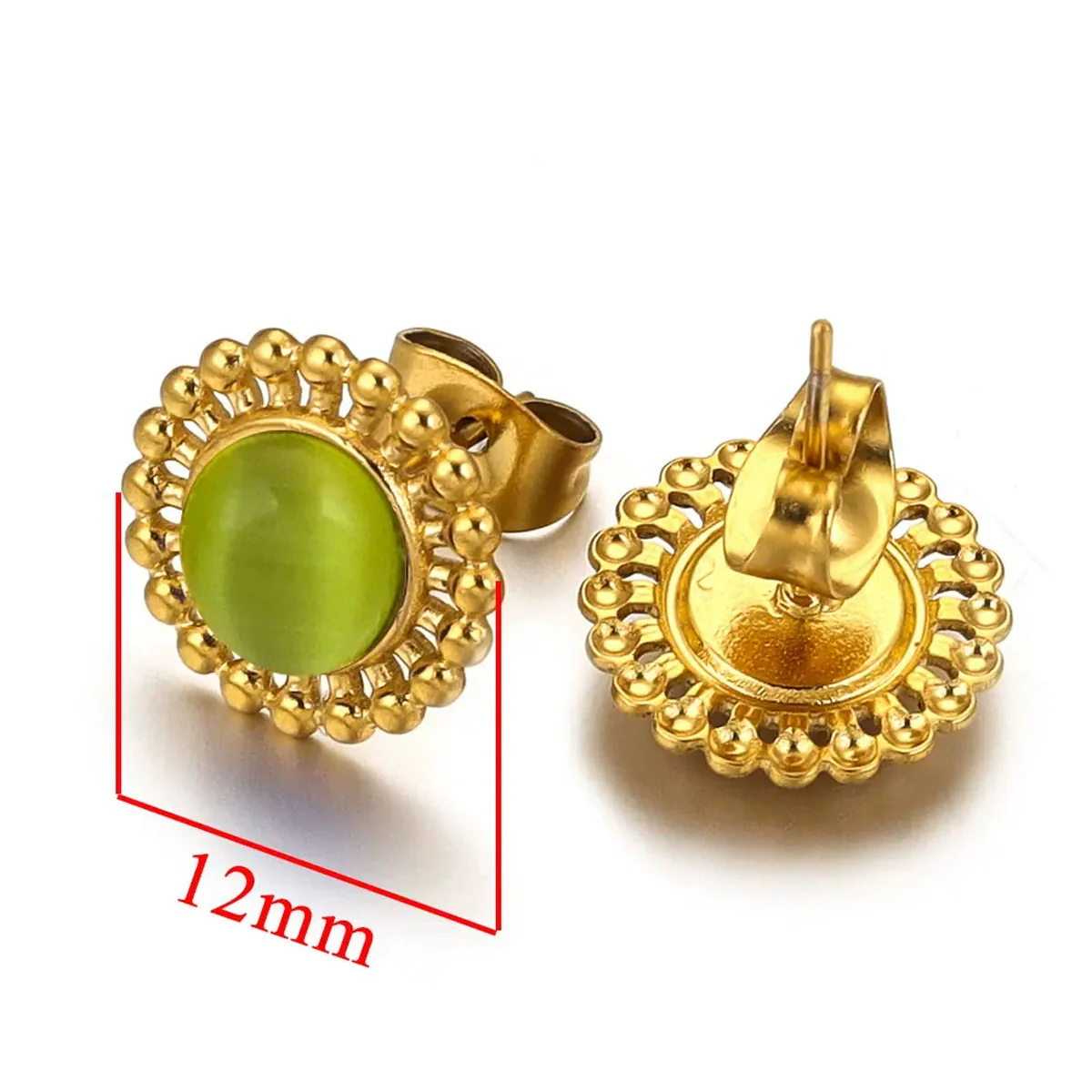 Stainless Steel Natural Stone Geometric Stud Earrings With Electroplating - Image 11