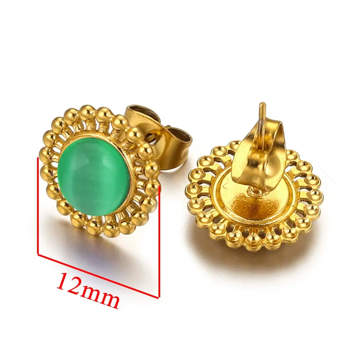 Stainless Steel Natural Stone Geometric Stud Earrings With Electroplating - Image 12