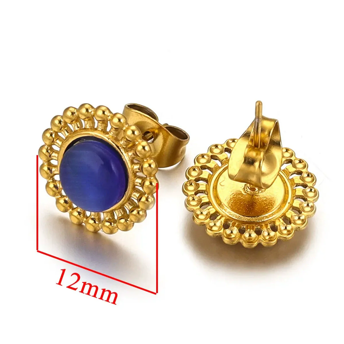 Stainless Steel Natural Stone Geometric Stud Earrings With Electroplating - Image 6