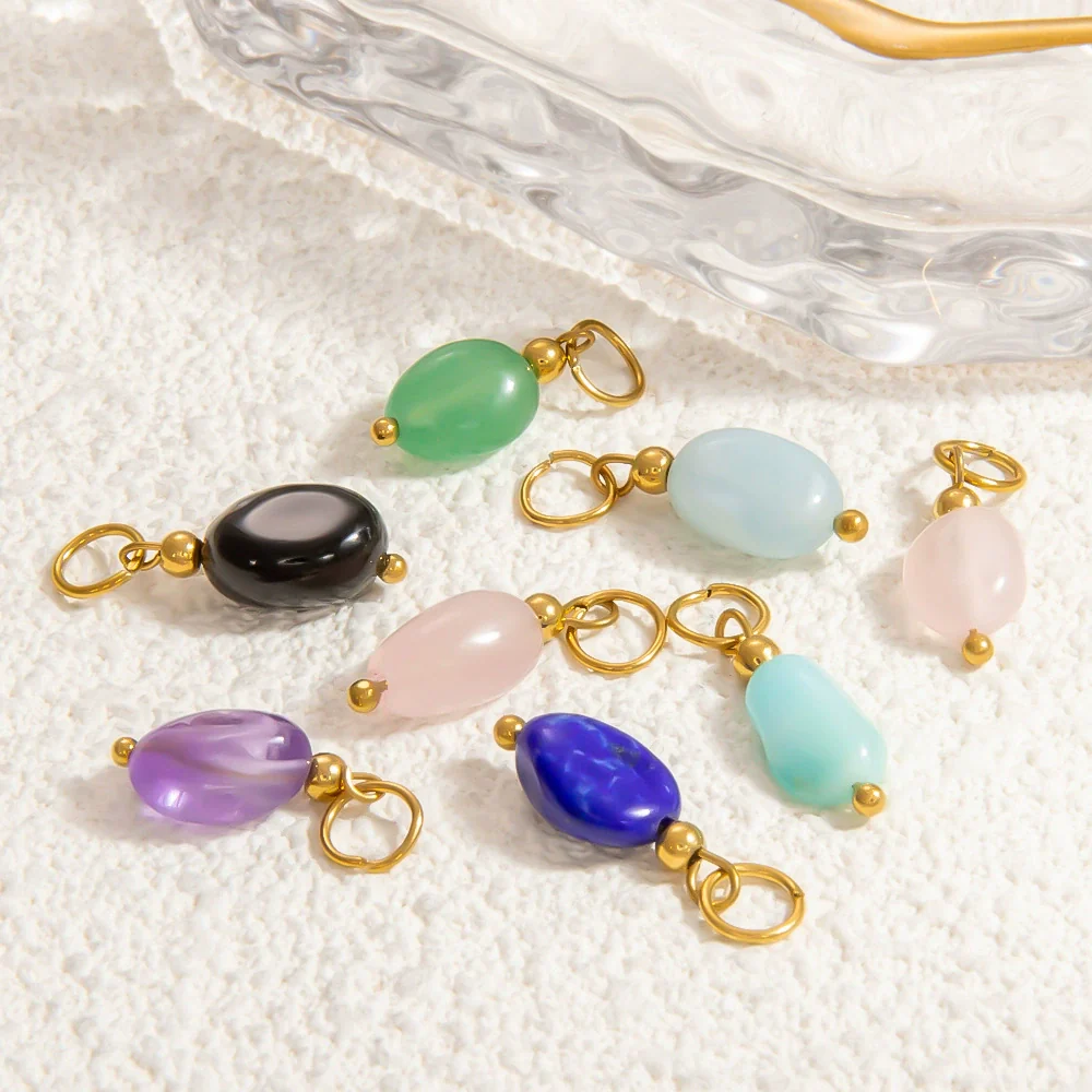 Stainless Steel Natural Stone Handmade Diy Jewelry Pendant And Earrings Accessories With Electroplating Fashion And Minimalist Style