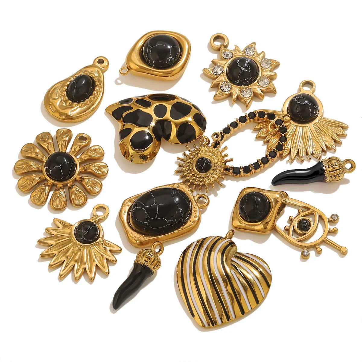Stainless Steel Natural Stone Oil Drop Eight Eyes Pendant Necklace Jewelry Accessories - Image 2