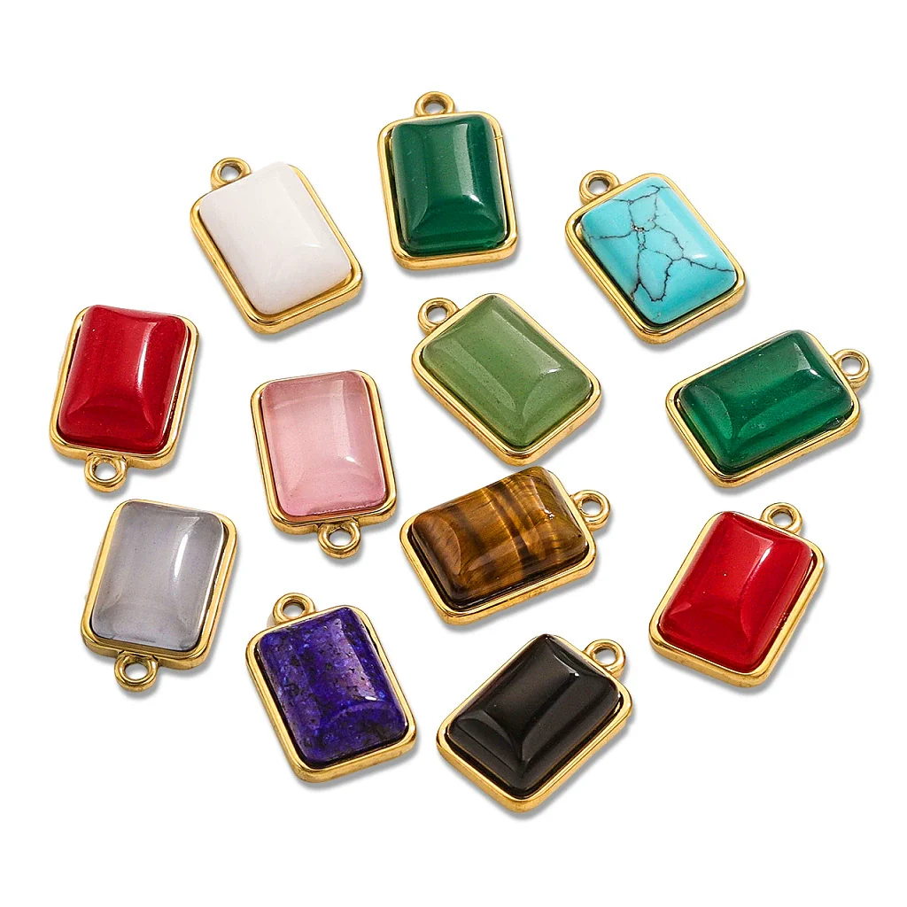 Stainless Steel Natural Stone Rectangular Pendant Electroplated Niche Fashion Diy