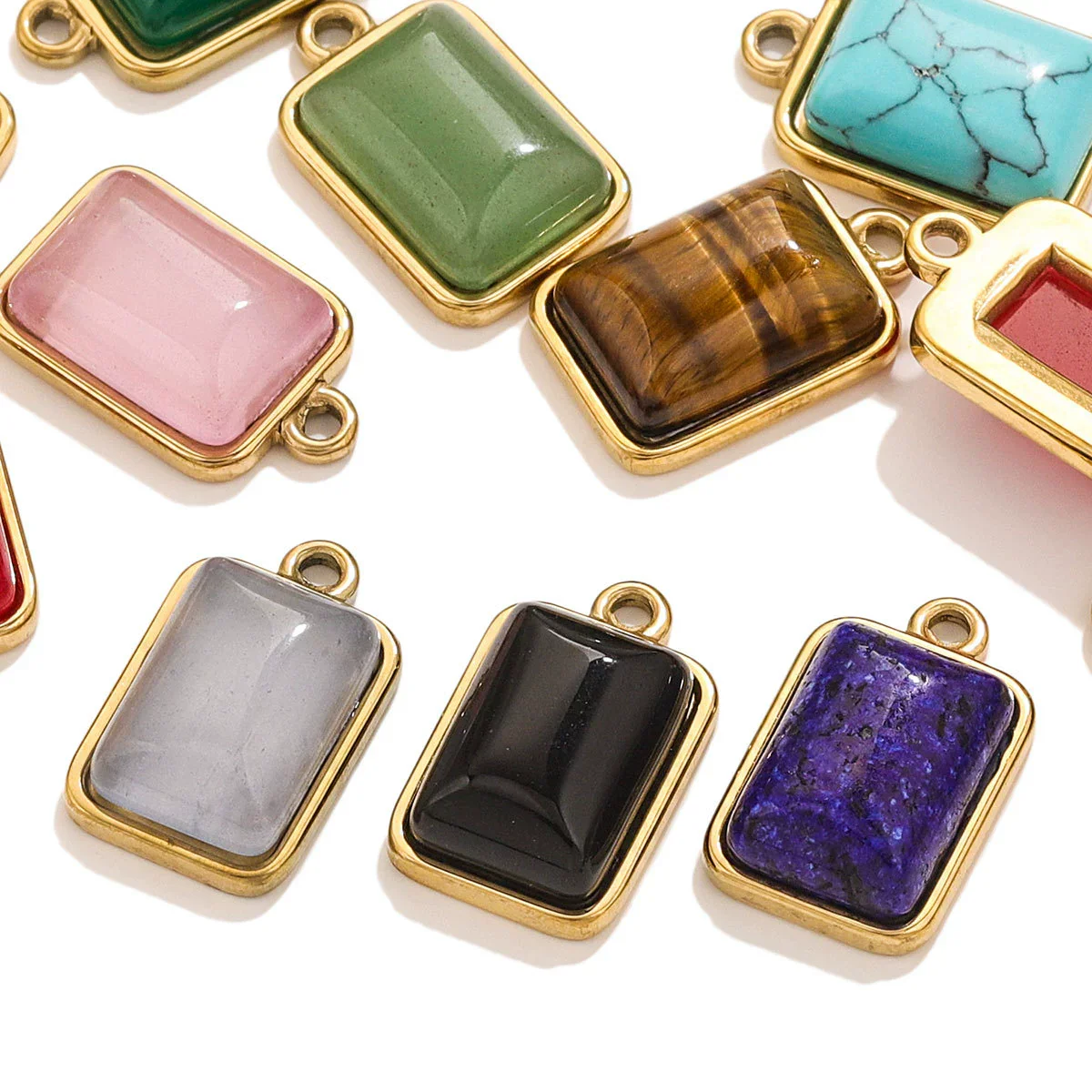 Stainless Steel Natural Stone Rectangular Pendant Electroplated Niche Fashion Diy - Image 2