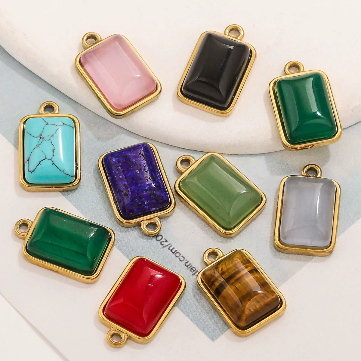 Stainless Steel Natural Stone Rectangular Pendant Electroplated Niche Fashion Diy - Image 3