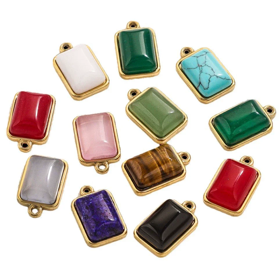 Stainless Steel Natural Stone Rectangular Pendant Electroplated Niche Fashion Diy - Image 5