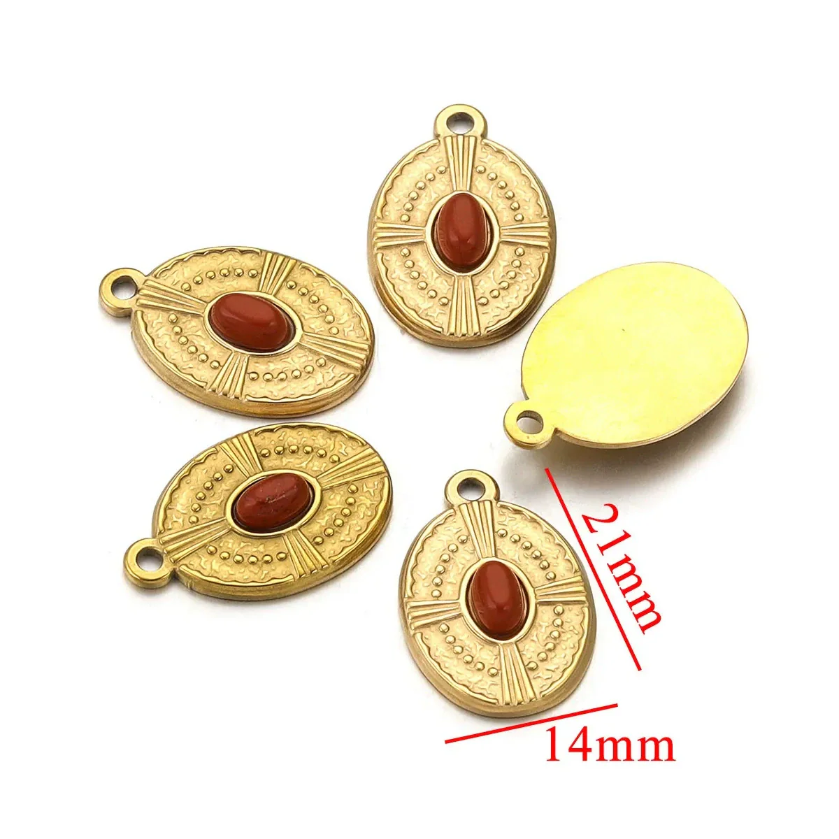 Stainless Steel Natural Stone Round Oval Vintage Embossed Pendant Jewelry Accessories For Necklace Earrings With Electroplating - Image 7