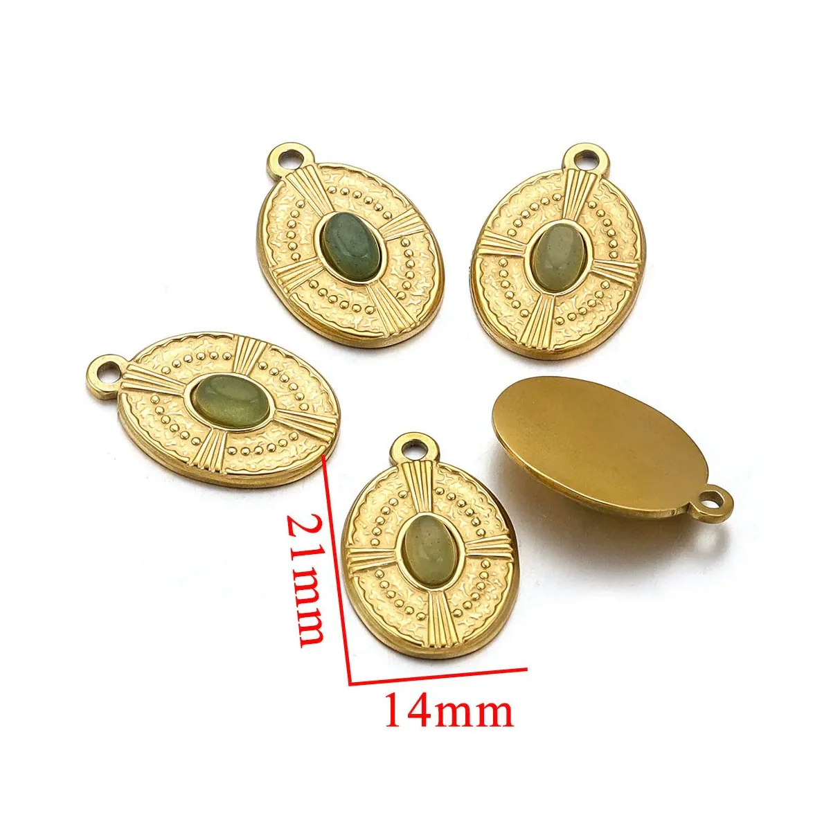 Stainless Steel Natural Stone Round Oval Vintage Embossed Pendant Jewelry Accessories For Necklace Earrings With Electroplating - Image 8