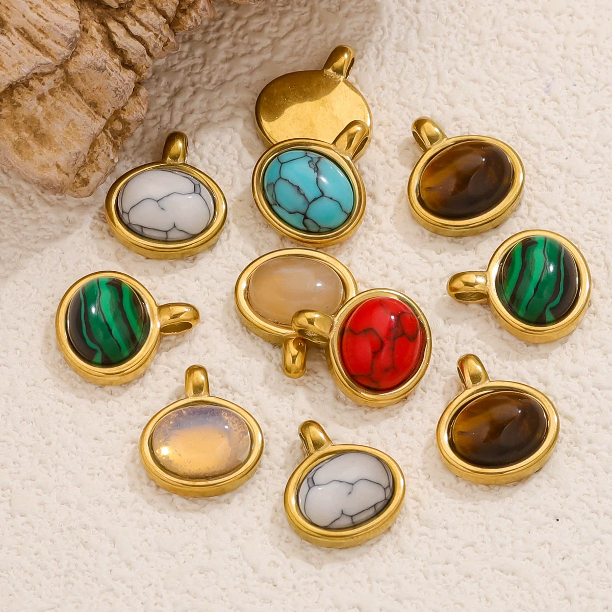 Stainless Steel Natural Stone Tiger Eye Oval Pendant Jewelry Accessories Retro Geometric Totem Electroplated - Image 3