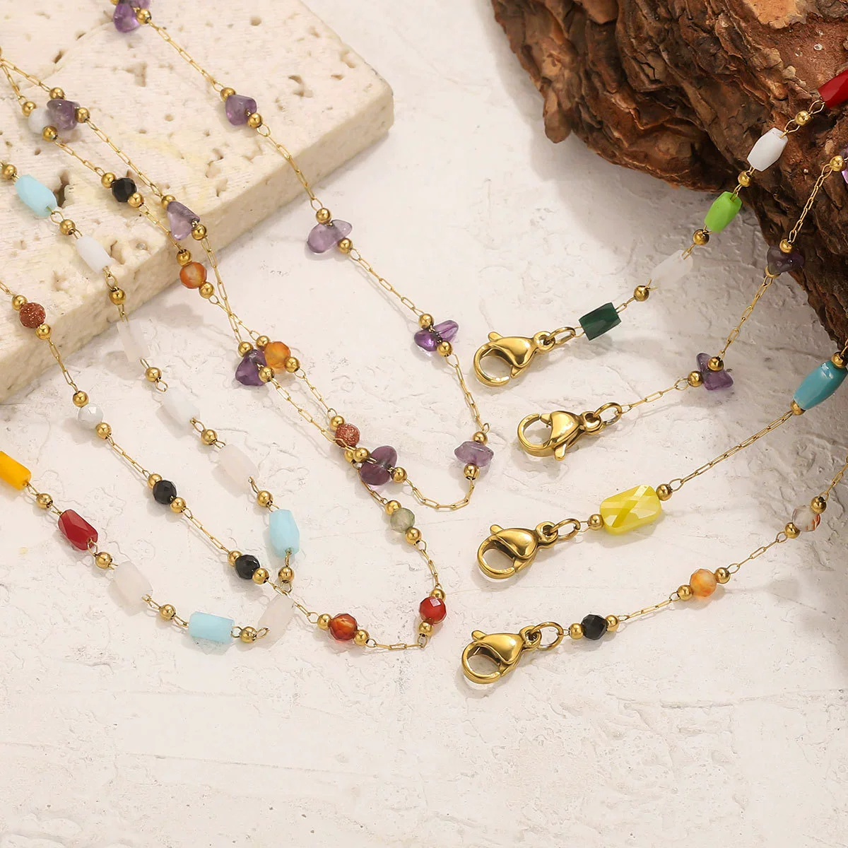 Stainless Steel Natural Stone Totem Bracelet Necklace Electroplated Fashion Small Fresh Simple Diy Handmade
