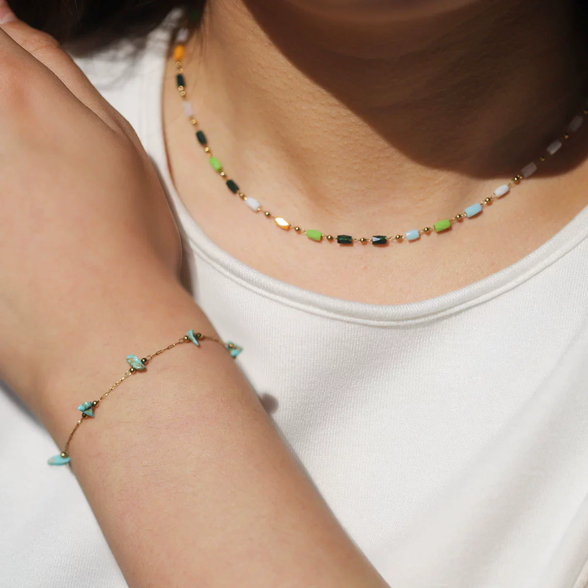 Stainless Steel Natural Stone Totem Bracelet Necklace Electroplated Fashion Small Fresh Simple Diy Handmade - Image 3
