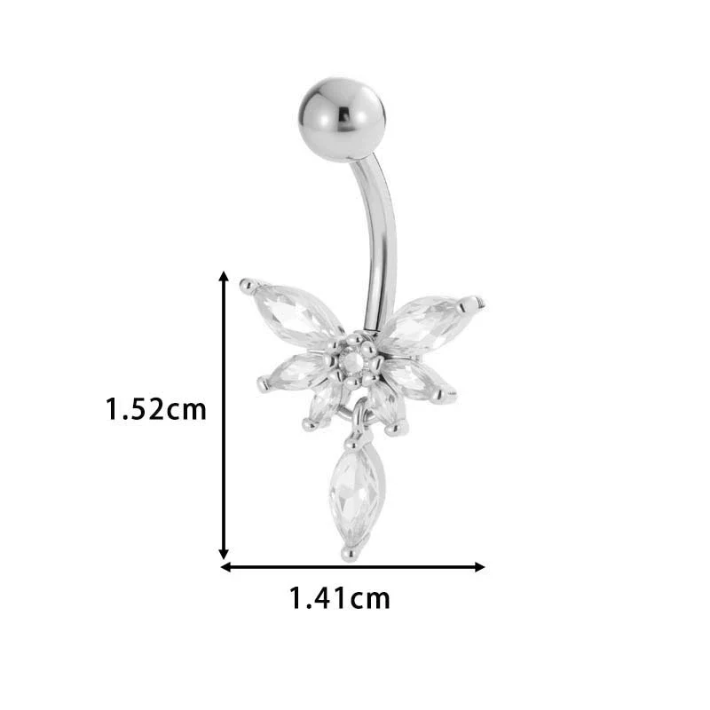 Stainless Steel Navel Button Jewelry Inlaid With Zircon Lace Cross For Women Electroplated - Image 18