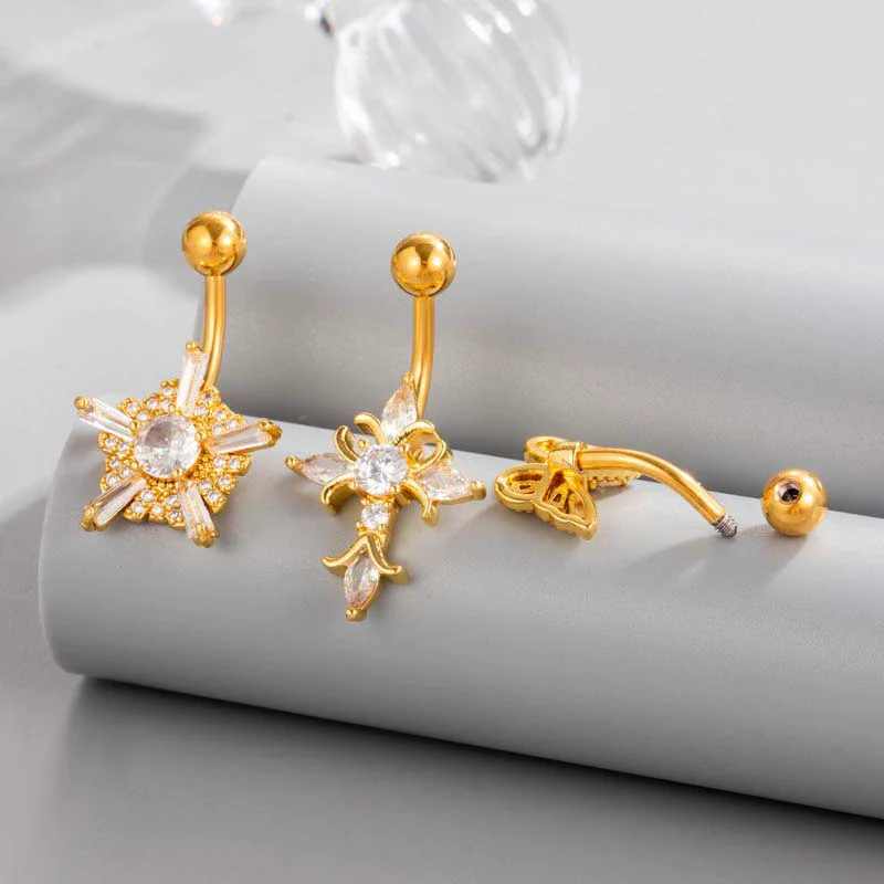 Stainless Steel Navel Button Jewelry Inlaid With Zircon Lace Cross For Women Electroplated - Image 3
